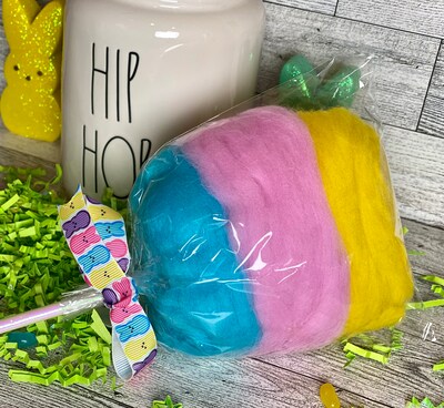 Faux Food Small Easter Peeps Inspired Tri-Colored Cotton Candy Stick with Bunny Peeps Ribbon - image2